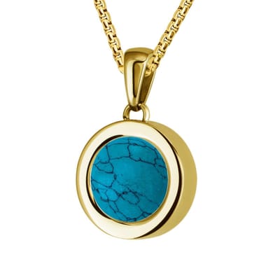 Quiges 12mm Mini Munt Hanger Goudkleurig RVS Glans met Natuursteen Blauw Munt en Ketting Ankerketting 42-46cm - SLSHS458