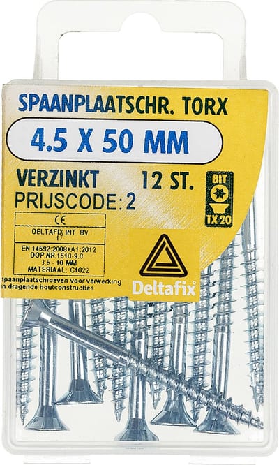 Deltafix spaanplaatschroef platkop / torx / met nibs / type 17 snijpunt verzinkt 4.5 x 50 mm 12 st.