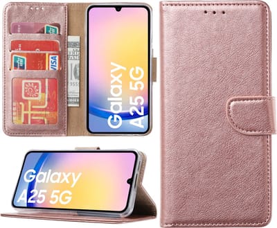 Hoesje geschikt voor Samsung Galaxy A25 bookcase met pasjeshouder - Rosé goud