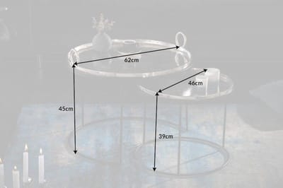 Set van 2 ronde salontafels ELEMENTS 65cm zilverzwart metalen bijzettafeltje - 40637