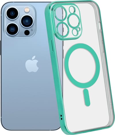 ShieldCase telefoonhoesje geschikt voor Apple iPhone 13 Pro hoesje transparant Magneet metal coating - groen - Shockproof hoesje - Extra robuuste rand - Beschermhoesje - Shockproof Hardcase - Transparant doorzichtig hoesje