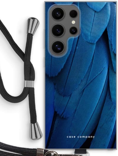 Case Company® - Hoesje met koord geschikt voor Samsung Galaxy S24 Ultra hoesje met Koord - Pauw - Telefoonhoesje met Zwart Koord - Bescherming aan alle Kanten en Over de Schermrand