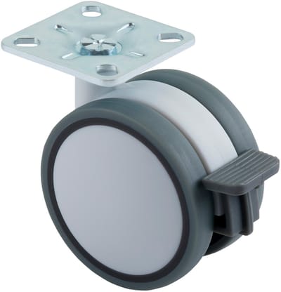 SOTECH meubelwiel Hamm Ø 63 mm hoogte 74,5 mm, wit/grijs, 35 kg draagvermogen, schroefplaat 47 x 47 mm, met rem, transportwiel