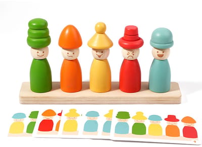 DOWO® Houten Poppen Speelset – Matchingspel – Poppenhuispoppetjes Familie – Houten Poppenhuispoppen – 5 Buigpopjes – Montessori Speelgoed – Educatief Speelgoed voor Jongens en Meisjes