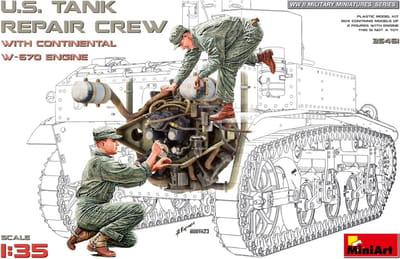 MiniArt Modelbouwpakket Militaire voertuigen - 35461 U.S. Tank Repair Crew w/Continental W-670 Engine Plastic - 1:35 - Modelbouw