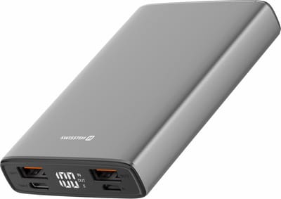 Swissten Powerbank 10.000 mAh Aluminium Body - Snellader - Noodpakket - Batterij LED-Display - USB & USB-C - Geschikt voor o.a. iPhone & Samsung - Grijs