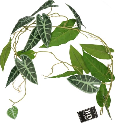 Bellatio Design kunstplant / hangplant slinger - Alocasia - groen - 105 cm lang - planten guirlandes - bladeren