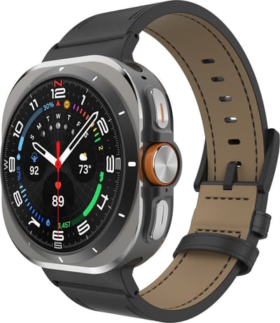 Cazy horlogebandje geschikt voor Samsung Galaxy Watch Bandje (Timeless Leather) - Smartwatchbandjes - Universeel bandje geschikt voor Samsung Galaxy Watch Ultra (2024 / 2025) - Zwart