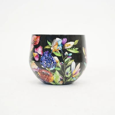TS Collection - Bloempot Designed by Lammie - Midnight bloom - 33x28 - Metaal & Epoxy - Exclusieve woonitems voor binnen - Handgemaakt - Unieke print - Designed by Lammie