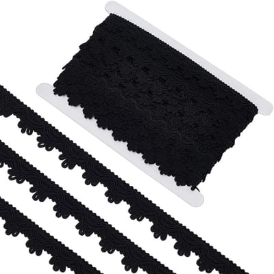 15.6 Yards Zwarte Braid Lace Trim 22mm Breed, Franje Versiering voor Kostuums, Creatief Naaiwerk en Kledingaccessoires