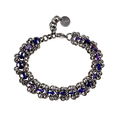 Europese Weeftechniek Armband met Paarse-Blauwe Zoetwaterschelpkralen, RVS, Dames, Handgemaakt door esde2 - Verstelbaar 15 -19cm