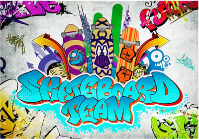 Fotobehangkoning - Behang - Vliesbehang - Fotobehang Graffiti Skateboard team - 400 x 280 cm