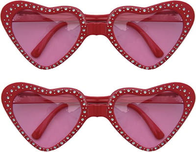 Faram Party Zonnebril hartjes glazen - 2x stuks - Hippie Flower Power Sixties - rood - Valentijnsdag - kunststof