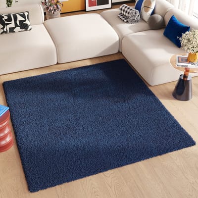 Tapiso Essence Square Vloerkleed Blauw Donker Modern Hoogpolig Tapijt Maat- 120x120