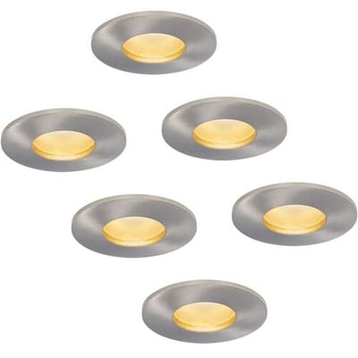 Set van 6 Vegas - LED platte inbouwspots met lage inbouwdiepte 60mm - 6 Watt 570 Lumen - 2700K Warm wit - GU10 LED Module - Dimbaar - Rond - IP44 voor badkamer, buiten en binnen - RVS