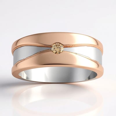 Cavill - Damesring 925 Sterling Zilver Gerhodineerd - 0,064 ct I1 Argyle Rose de France Briljant Geslepen Diamant - Roségoud Accent - Modern & Elegant
