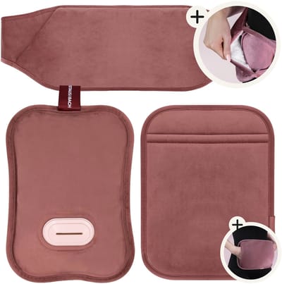 STAUS&BACH Bellune - Elektrische kruik met hoes - Warmwaterkruik met 3 warmtestanden (50°C tot 65°C) - 2 tot 10 uur Warm - Warmtekruik voor baby - Buikverwarmer, nekverwarmer en rugverwarmer - Menstruatie warmteband - Bordeaux rood