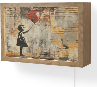 Wandlamp 30x20 cm - Oplaadbaar - Graffiti - Banksy Style - Meisje met ballon - Wandlampen binnen woonkamer - Slaapkamer lamp met kabel - Decoratieve nachtlamp - Vloerlamp snoer