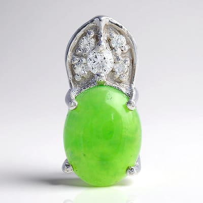 Cavill - Zilveren Hanger - 925 Sterling Zilver - Keizerlijk Chrysopraas 0,96ct & Witte Topaas 1,071ct - Elegant Ovaal Cabochon Sieraad