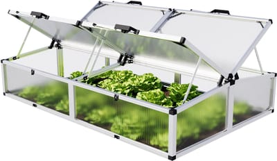 Moestuinbak opzetstuk van aluminium en polycarbonaat Tuinkas plantenbak voor tuin, balkon, met dakvenster kleppen, UV en weerbestendig, 119 x 195 cm