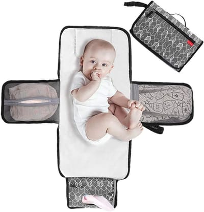 Draagbaar Luierkussen - Verwisselbare Mat - Reizen met Baby - Met Opbergvakken - 63 x 35 cm - Grijs