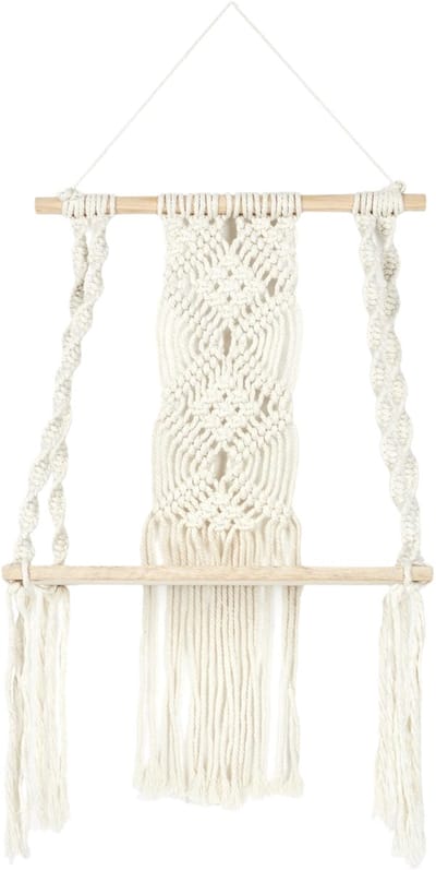 Home Deco Fabric Wandplank/wandrek Ibiza - naturel - Boho stijl - 30 x 15 x 50 cm - muurplankjes