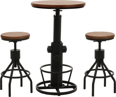 Set bartafel + 2x barkruk MCW-N17, barkruk hoge tafel in hoogte verstelbaar draaibare voetensteun industrieel hout ~ bruin
