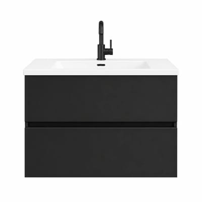 Zimmer Badkamermeubel Mat Zwart 80 cm | Multiplex | Inclusief Keramische Wastafel | Wandhangend Badkamermeubel | 80 x 50 x 58 cm