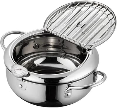 Frituurpan met Thermometer - Keukenpan met Deksel - Tempura Frituren - Roestvrij Staal - 29 x 29 x 14 cm