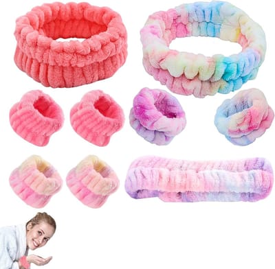 Set van 3 Microfiber Spa Hoofdbanden en Polsbanden voor Make-up en Gezichtsreiniging in Kleurrijke Ontwerpen