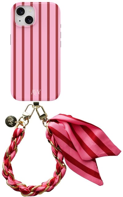 AVY Hoesje Met Telefoonkoord | Geschikt voor Apple iPhone 13 / 14 | Compatibel met MagSafe | Hard Shell Back Cover | Stijlvol Bijpassend Koord 32CM | Linea Sol | Roze