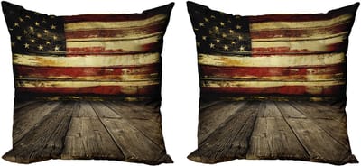 ABAKUHAUS Decoratieve kussenhoezen Verenigde Stat set van 2, vintage vlag van hout, 50x50 cm, crème en rood