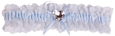 Kousenband blauw kant met strikje en strass hartje