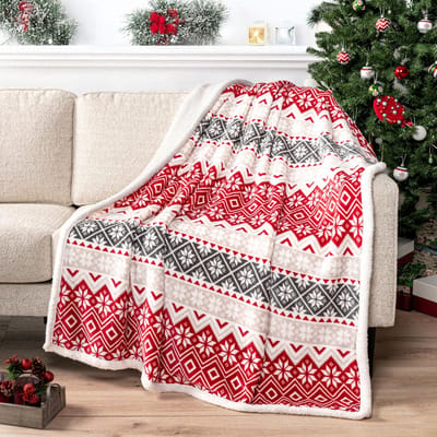 Premium Kerst Sherpa Gooi Deken | Kerst Decoratie, Fleece, Pluche, Warm, Gezellige Omkeerbare Microfiber Vakantie Deken 50 x 60