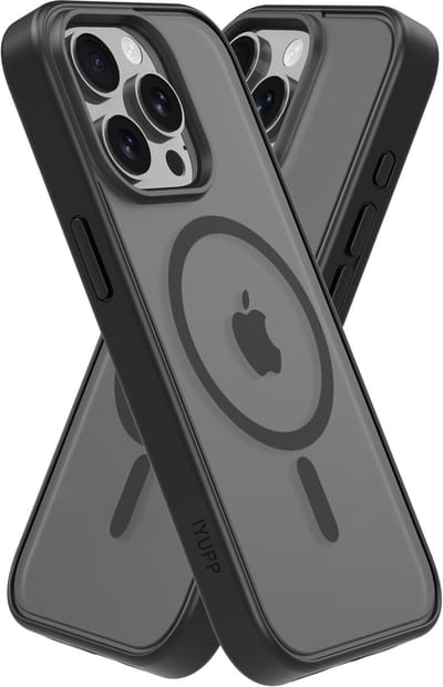 IYUPP Hoesje Geschikt voor iPhone 14 Pro Hoesje - Geschikt voor MagSafe - Shockproof Back Cover - Mat Zwart Transparant