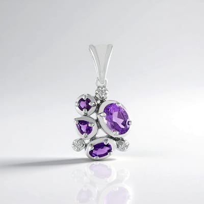 Cavill - Zilveren Hanger 925 Sterling met 1 25 ct Braziliaanse Amethist en Cambodjaanse Zirkonen - Elegant Ovaal en Peervormig Slijpsel - Paars