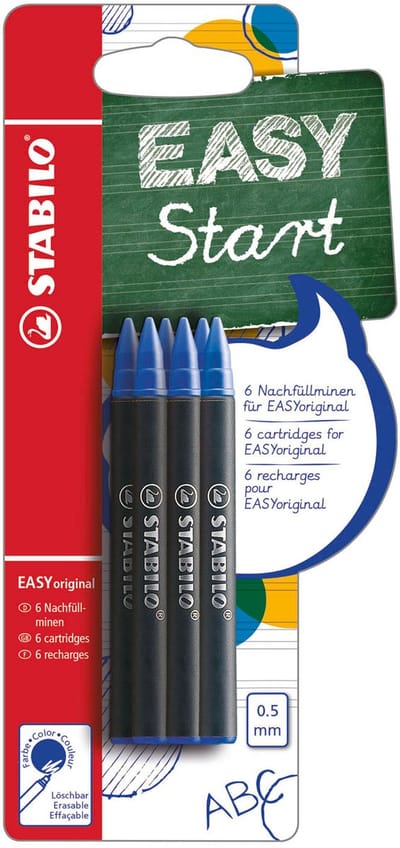 STABILO EASYoriginal - Penvulling 0,5 mm Medium - Blauw - Blister 6 stuks