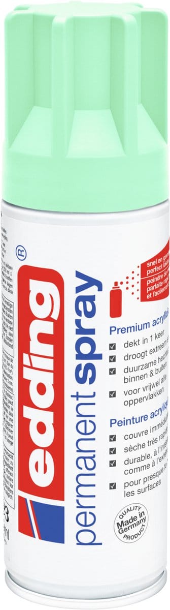 edding 5200 spuitverf in spuitbus - neo mint - 1 stuk - 200 ml verf - direct dekkend – 0,7-1 m2 oppervlak - acrylverf voor het lakken en versieren van glas, metaal, hout, keramiek, kunststof, canvas - permanent spray, verfspray