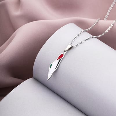 Joyful-Things Palestina Ketting Zilverkleurig – Landkaart Hanger met Vlagdetail – Stainless Steel – Verstelbare Halsketting – Unisex Cadeau