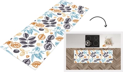Keukenloper - Loper keuken - Vintage - Bladeren - Noot - Patronen - 150x50 cm - Keukenloper vinyl