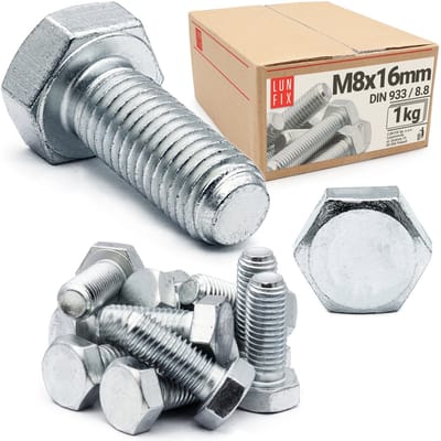 LUN FIX - Zeskantschroeven M8 x 16 - 1 kg (ca. 90 stuks) - DIN 933 FK 8.8 - verzinkt staal