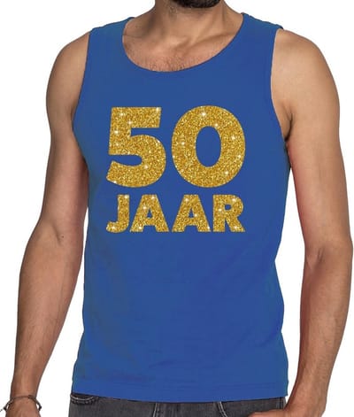 50 Jaar glitter tekst tanktop / mouwloos shirt blauw heren - heren singlet 50 Jaar - Abraham kleding S