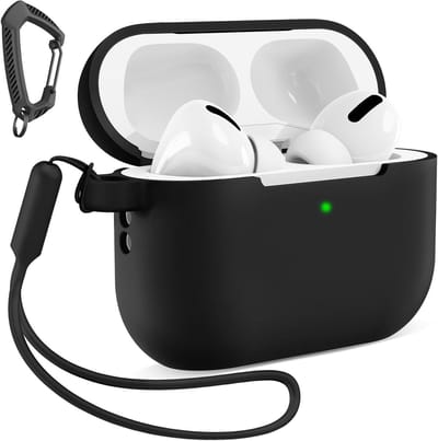 Siliconen Hoesje voor Airpods Pro 2025 - Schokbestendig Beschermhoes met Carabiner en Strap - Zwart Accessoire voor Hoofdtelefoon