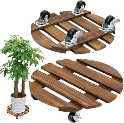 Set van 2 Ronde Plantenrollers met Wieltjes - 40x40 cm - Hoge Draagkracht 150 kg - Mobiele Bloempotonderzetter