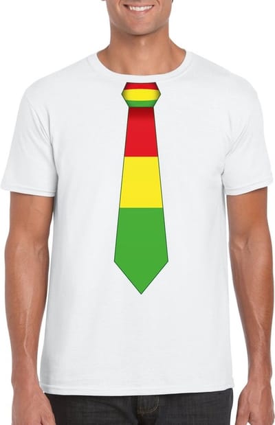 Carnaval t-shirt met Limburgse kleuren stropdas - wit - voor heren - Carnaval thema kleding S