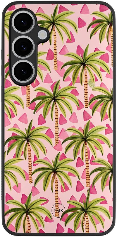Hoesje geschikt voor Samsung Galaxy S24 FE - Palmbomen - Roze - TPU case - Landschap - Hardcase zwart telefoonhoesje