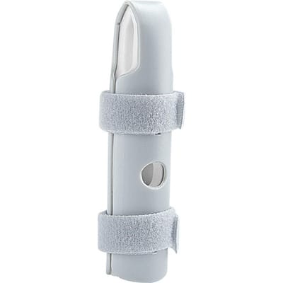 Een vingerspalk uit één stuk voor ondersteuning bij blessureherstel en pijnverlichting. Een oefenhoes voor vijf vingers.