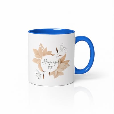 Have a Good Day Mok – Blauw & Wit 330 ml – Elegante Bloemenkrans Esthetische Koffiemok