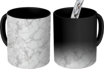 Magische Mok - Foto op Warmte Mokken - Koffiemok - Wit - Marmer print - Grijs - Magic Mok - Beker - 350 ML - Theemok