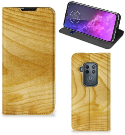 Motorola One Zoom Book Wallet Case Licht Hout